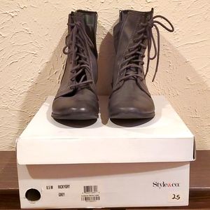 Gently worn Style & co. Women's Grey Combat Boots in Box